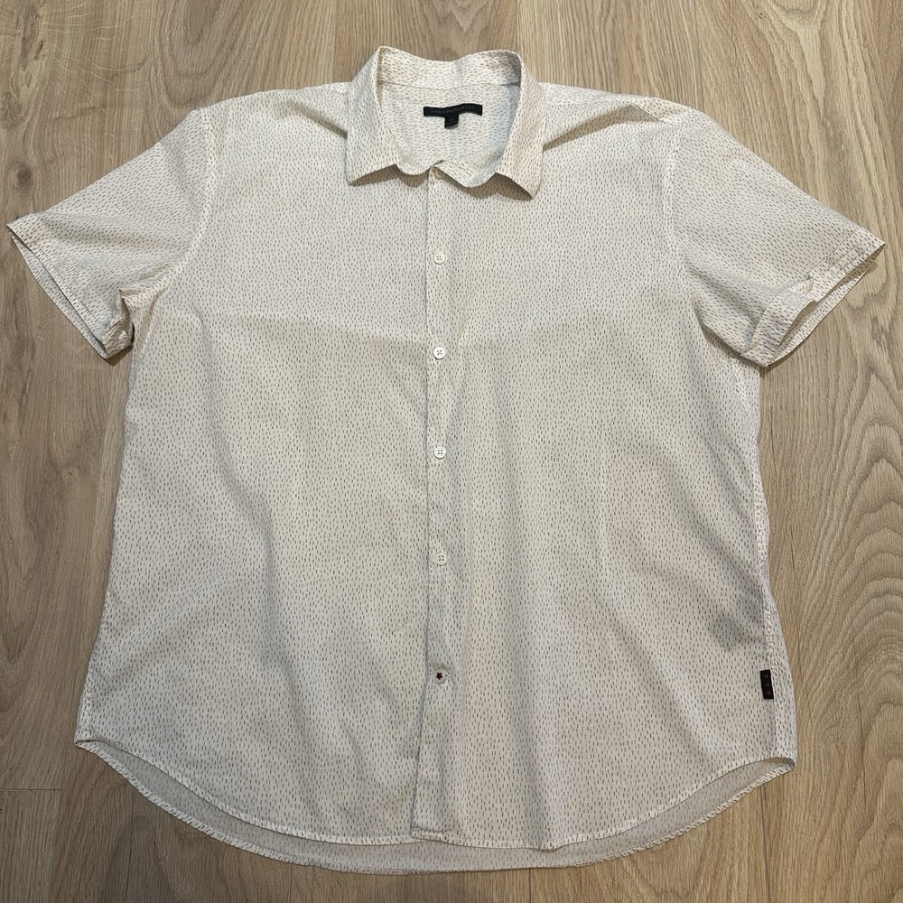 John Varvatos Usa White Blue Short Sleeve‎ Button Up Shirt Designer Casual XL